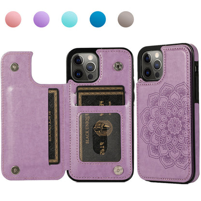 Mandala Embossed Leather Phone Case with Card Holder