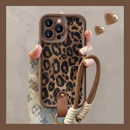 Leopard Print Lanyard Phone Case for iPhone - Stylish and Durable Protective Case with Convenient Strap