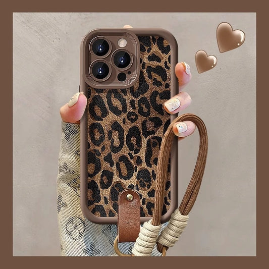 Leopard Print Lanyard Phone Case for iPhone - Stylish and Durable Protective Case with Convenient Strap