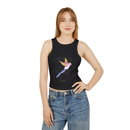 Women’s Micro Rib Racer Tank Top - Colorful Bird Design