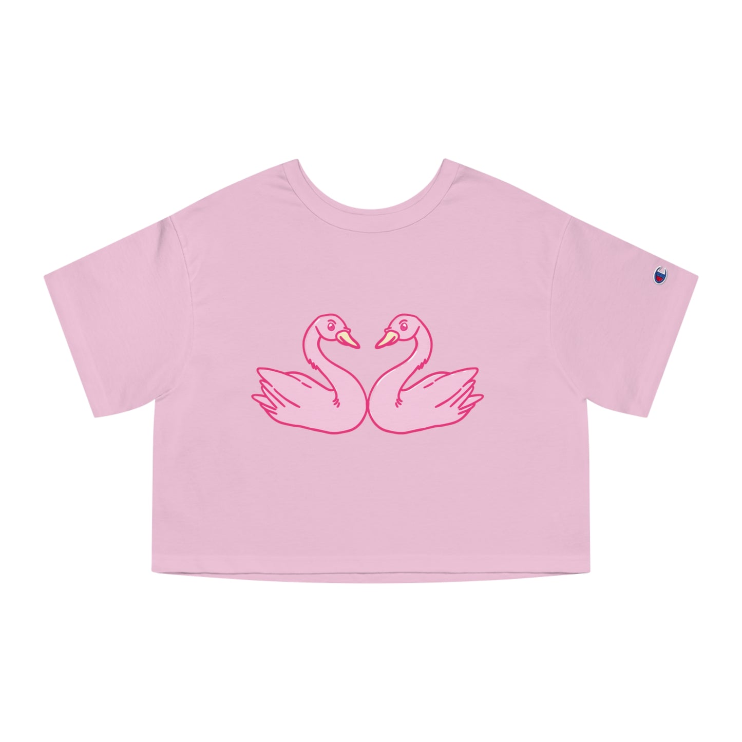 Cropped T-Shirt with Pink Swans Design - Stylish Women’s Spring Top