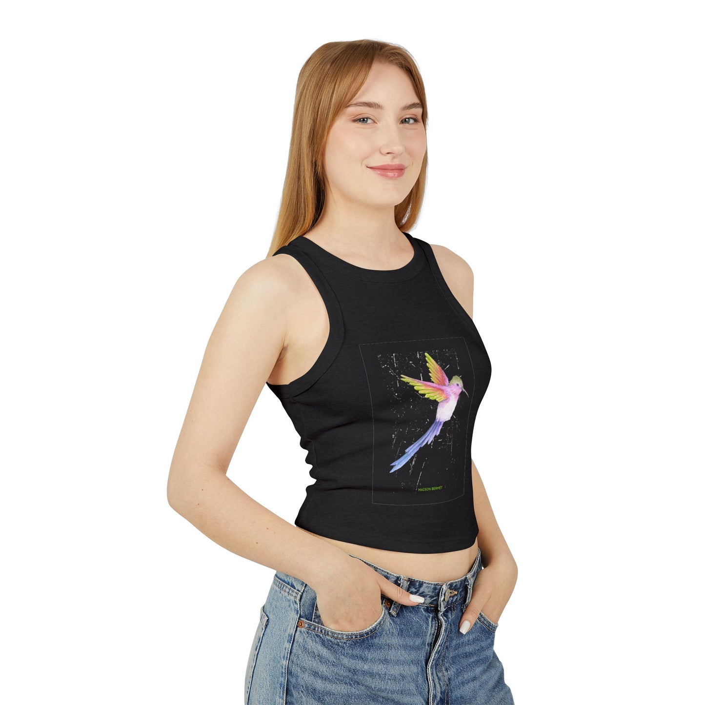 Women’s Micro Rib Racer Tank Top - Colorful Bird Design