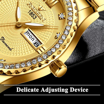 Classic Men's Gold Diamond Watch – Stainless Steel Waterproof Quartz Analog Dress Wristwatch