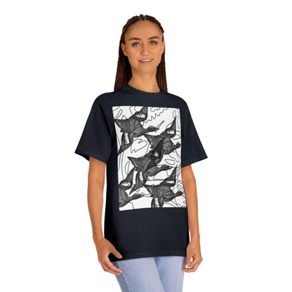 Contemporary Unisex Classic Tee with Artistic Ducks Design - Casual Creative Style