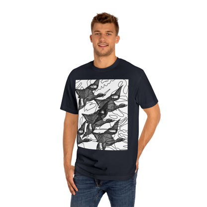 Contemporary Unisex Classic Tee with Artistic Ducks Design - Casual Creative Style