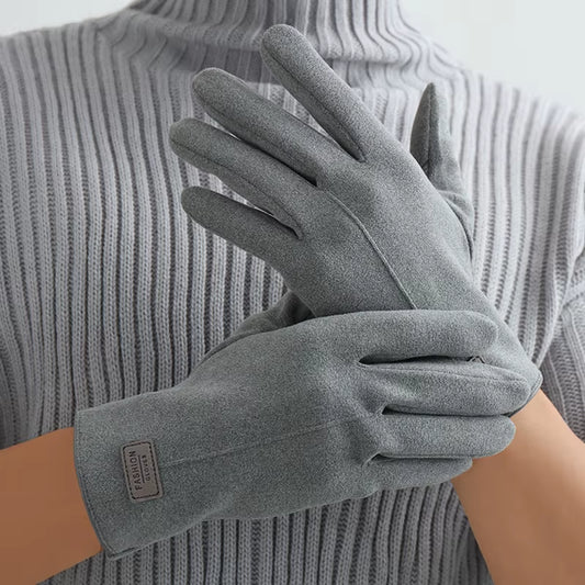 Warm Touchscreen Gloves for Men – Suede, Velvet Inside, Outdoor Cycling & Driving