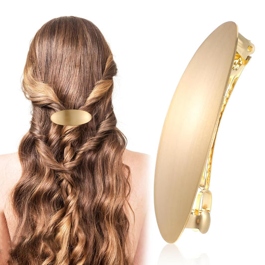 3 Inch Oval Gold Hair Barrette – Vintage French Metal Clip for Long Thick Hair, Non-Slip Wedding & Prom Hair Accessory