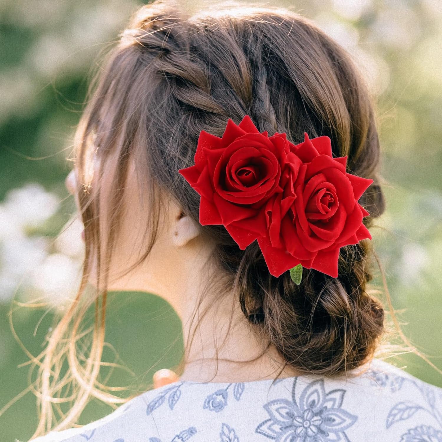 Red Rose Flower Hair Combs – Bohemian Flannel Hairpins, Elegant Bride Hanfu Costume Hair Clips for Women & Girls, Party, Wedding & Mother’s Day Accessories