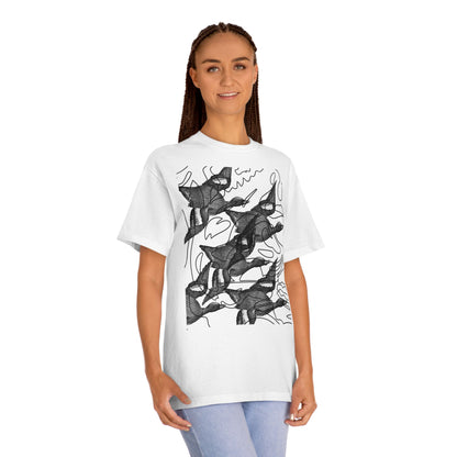 Contemporary Unisex Classic Tee with Artistic Ducks Design - Casual Creative Style