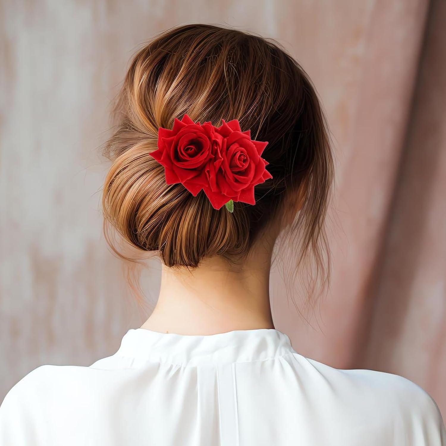 Red Rose Flower Hair Combs – Bohemian Flannel Hairpins, Elegant Bride Hanfu Costume Hair Clips for Women & Girls, Party, Wedding & Mother’s Day Accessories