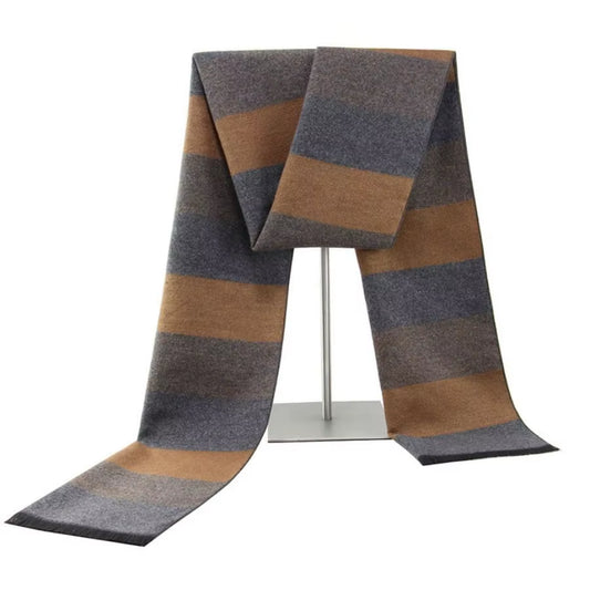 Men’s Winter Scarf – Elegant Double-Sided Jacquard Paisley & Stripe Check Cashmere Scarf