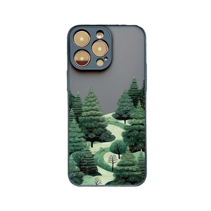 Forest Snow Green Phone Case - Advanced Protection for iPhone with Snowy Forest Design