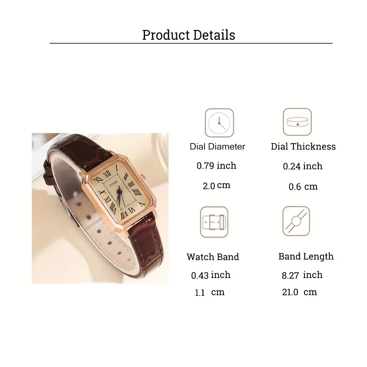 Casual Rectangle Pointer Quartz Watch Rome Fashion Analog Retro PU Leather Wrist Watch for Women Girls