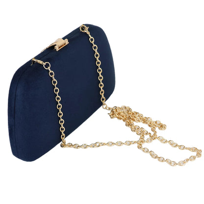 "Women's Faux Suede Solid Clutch Handbag – Navy Blue"