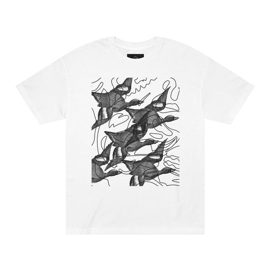 Contemporary Unisex Classic Tee with Artistic Ducks Design - Casual Creative Style