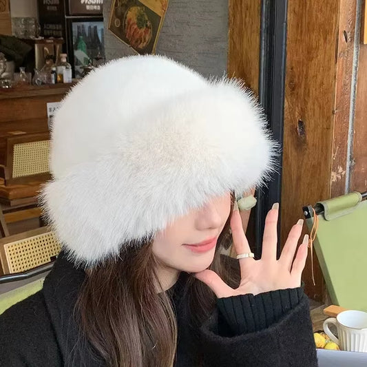 2024 Winter Plush Ear Protection Cap Windproof Keep Warm Headgear Fluffy Fur Fisherman Hat for Women Fashion Female Hat Gifts