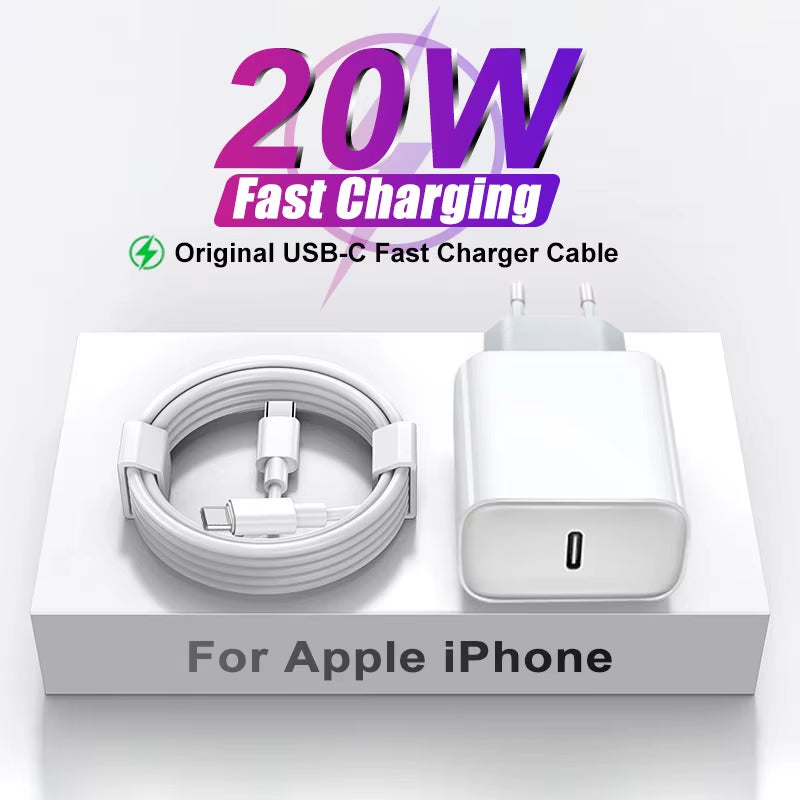 PD 20W USB-C Fast Charger for Apple iPhone 15 Pro Max, 14, 13, 12 Mini, 11, XS, XR, 8 Plus – Quick Charging Power Adapter with Cable for iPhone Accessories