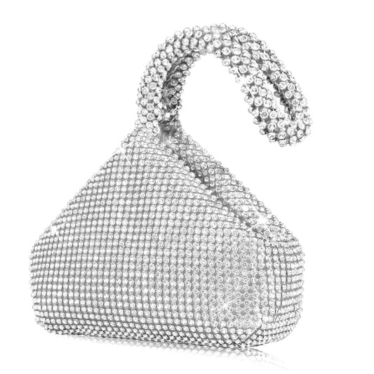 **"Loccbie Women's Rhinestone Clutch Evening Bag – Glitter Triangle Wrist Purse for Party & Wedding"