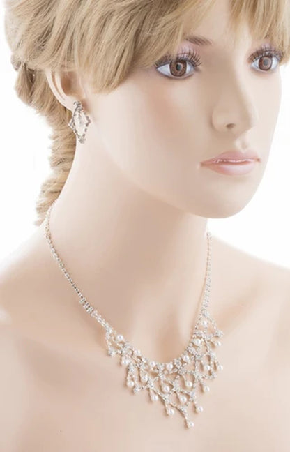 Elegant Crystal Rhinestone Pearl Bridal Jewelry Set - White & Timeless Wedding Accessories