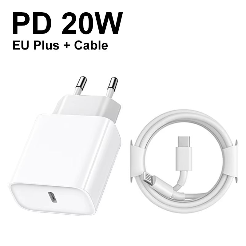 PD 20W USB-C Fast Charger for Apple iPhone 15 Pro Max, 14, 13, 12 Mini, 11, XS, XR, 8 Plus – Quick Charging Power Adapter with Cable for iPhone Accessories