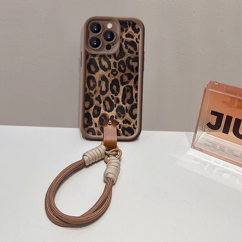 Leopard Print Lanyard Phone Case for iPhone - Stylish and Durable Protective Case with Convenient Strap