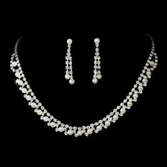 Bridal Wedding Jewelry Set Crystal Rhinestone Pearl