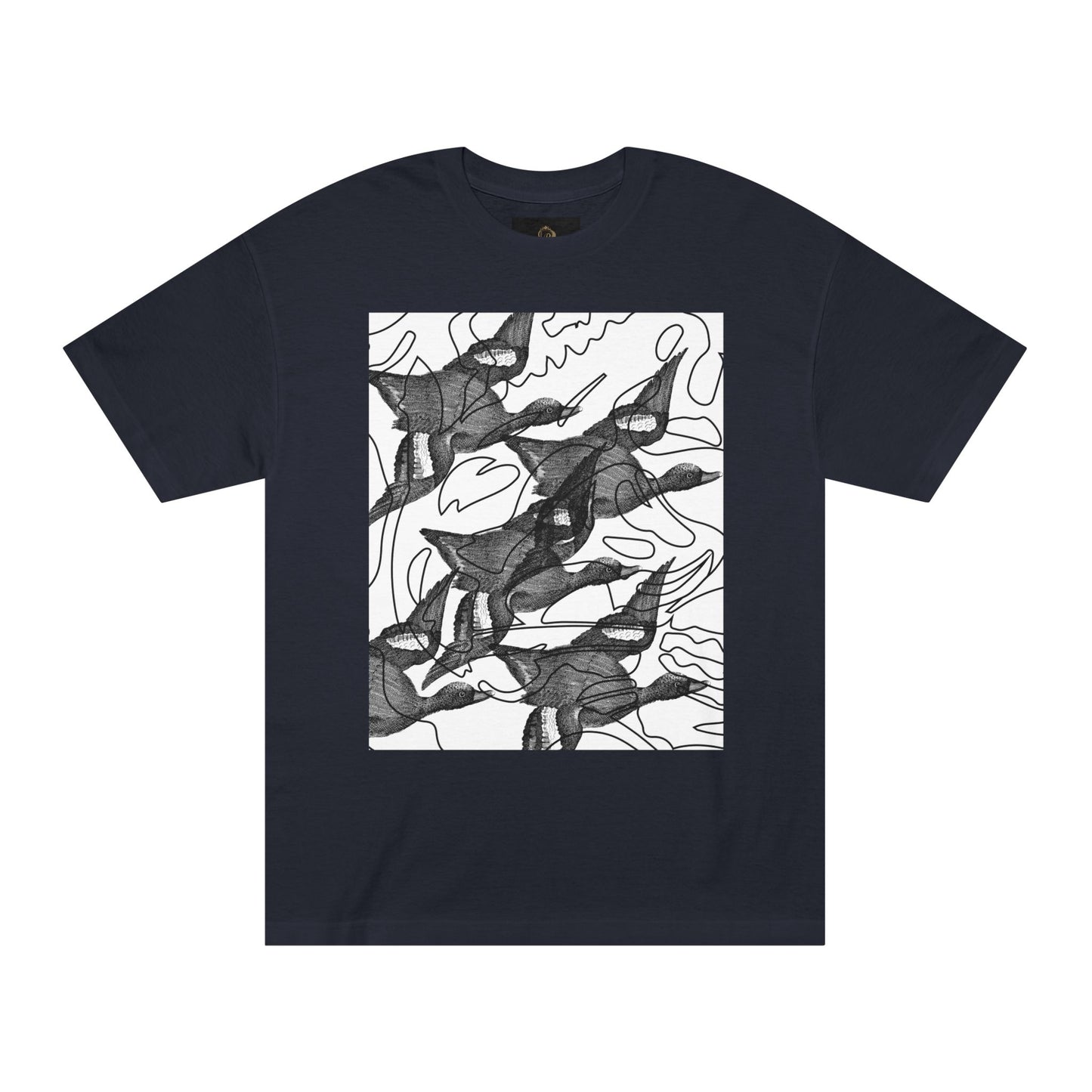 Contemporary Unisex Classic Tee with Artistic Ducks Design - Casual Creative Style