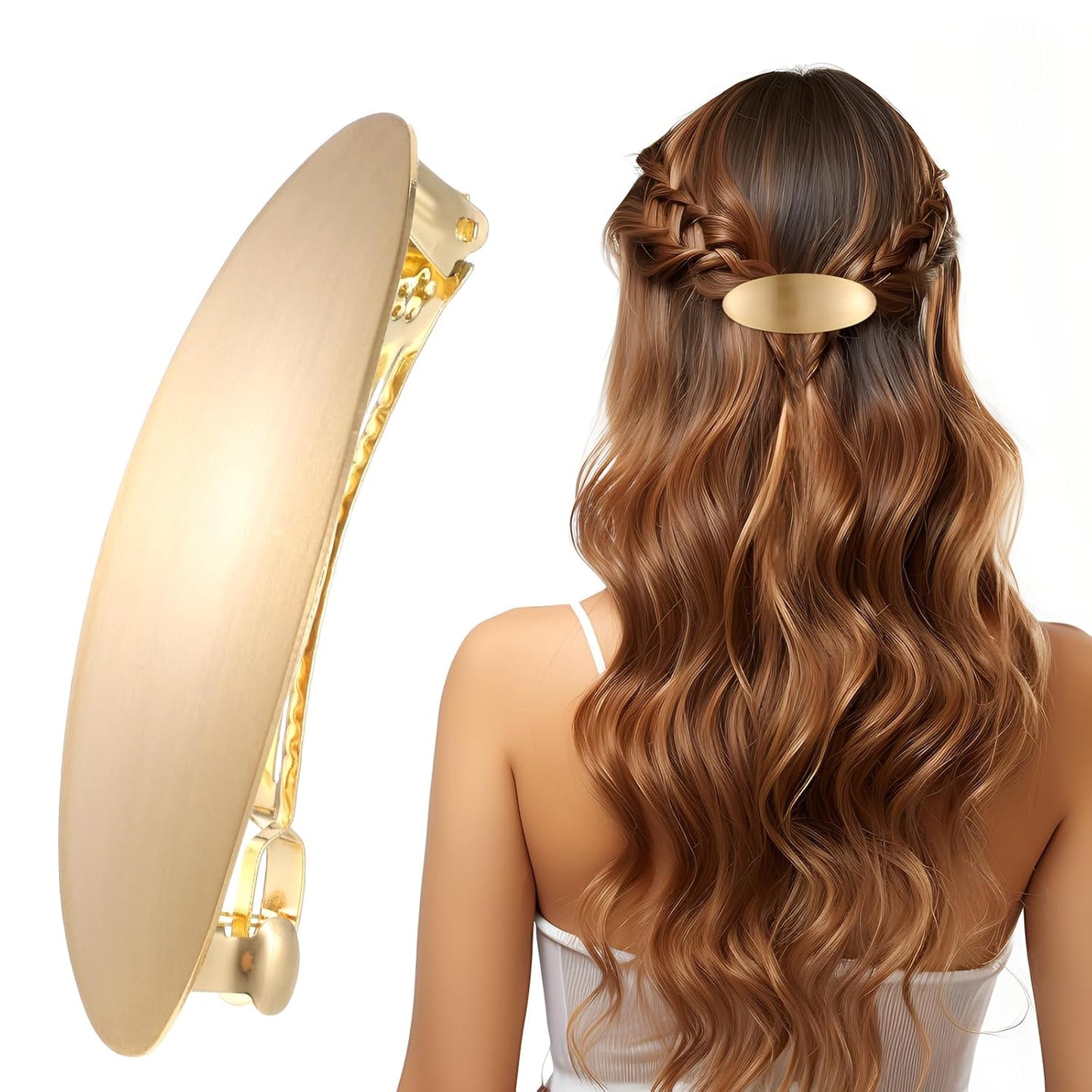 3 Inch Oval Gold Hair Barrette – Vintage French Metal Clip for Long Thick Hair, Non-Slip Wedding & Prom Hair Accessory