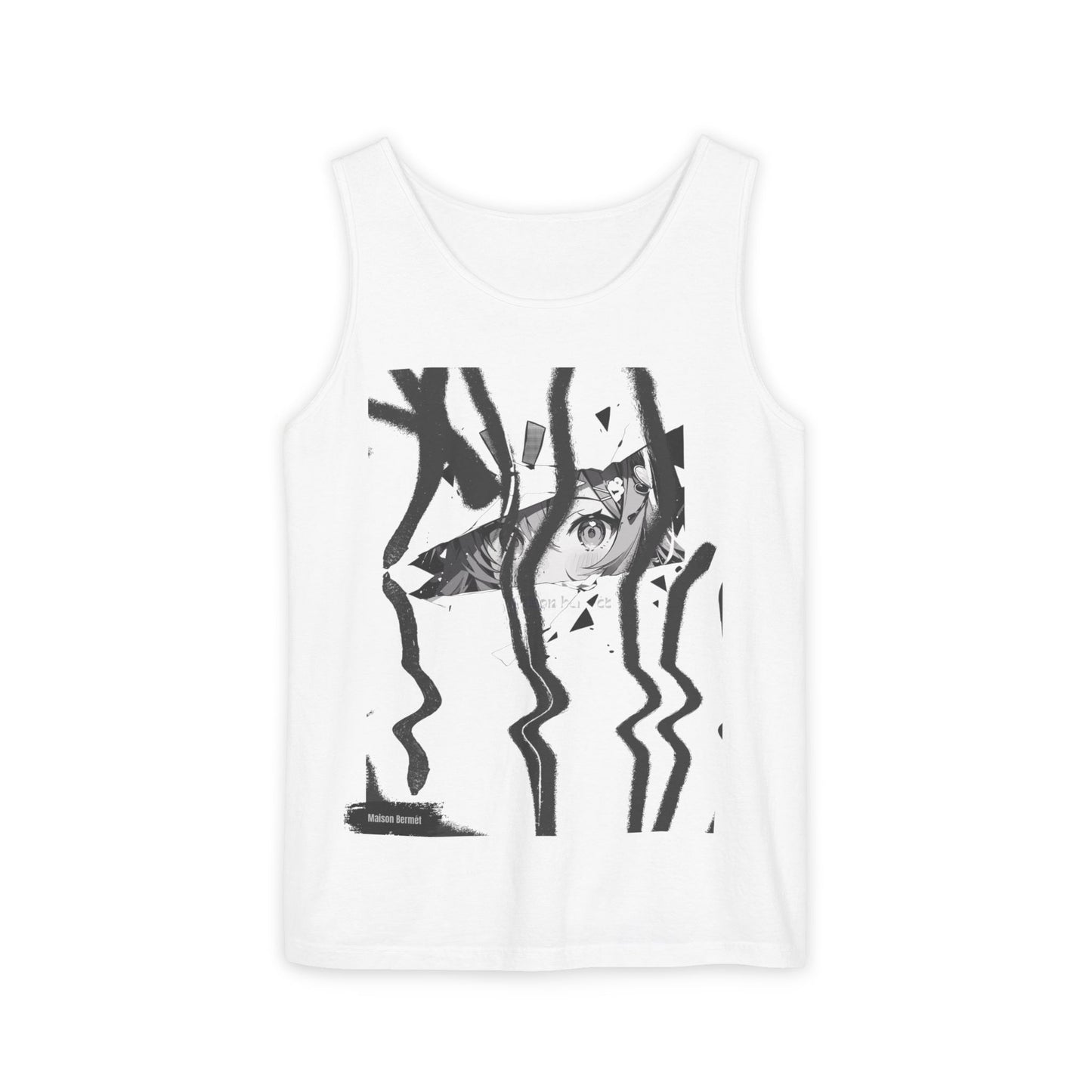 Men’s Garment-Dyed Tank Top - Abstract Eye Design for Bold Creatives