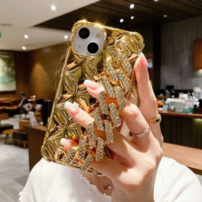 Fashionable Simple Phone Case with Rhinestone Bracelet for iPhone – Elegant and Durable