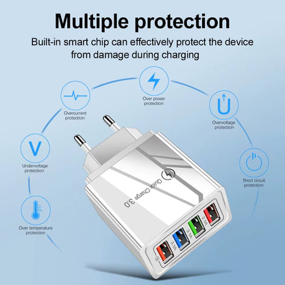 4-Port 3.1A USB Wall Charger Quick Charge QC 3.0 – Fast Charging Adapter for iPhone 14, 15 Pro, Huawei, Samsung & Multiple USB Devices