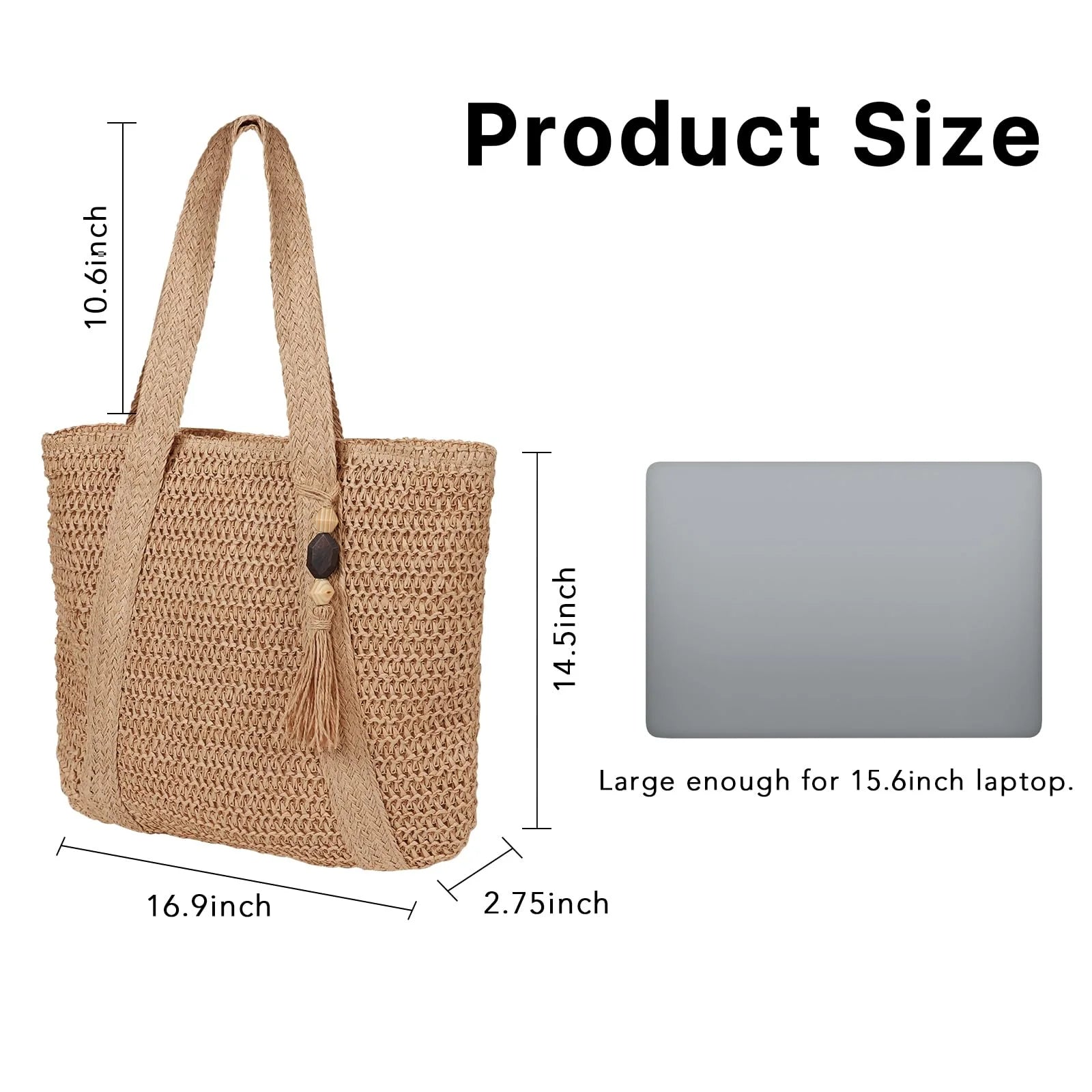 "Large Straw Beach Tote Bag – Woven Summer Handbag with Tassels for Women"