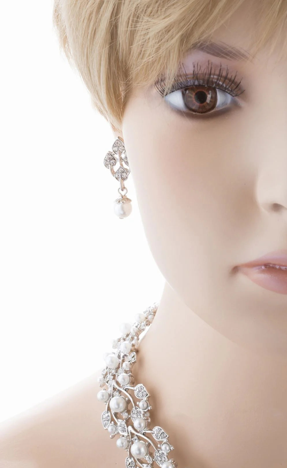 Elegant Rhinestone Pearl Jewelry Set - White Leaf Design Bridal Accessories