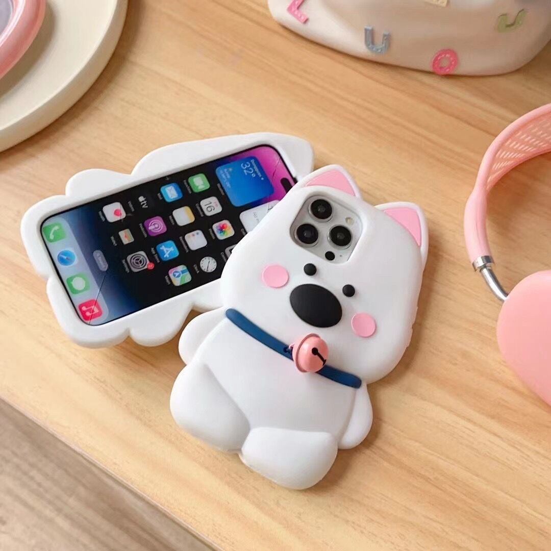 Cartoon Cute Bell Little White Dog Phone Case - Kawaii Soft TPU Protective Case for iPhone