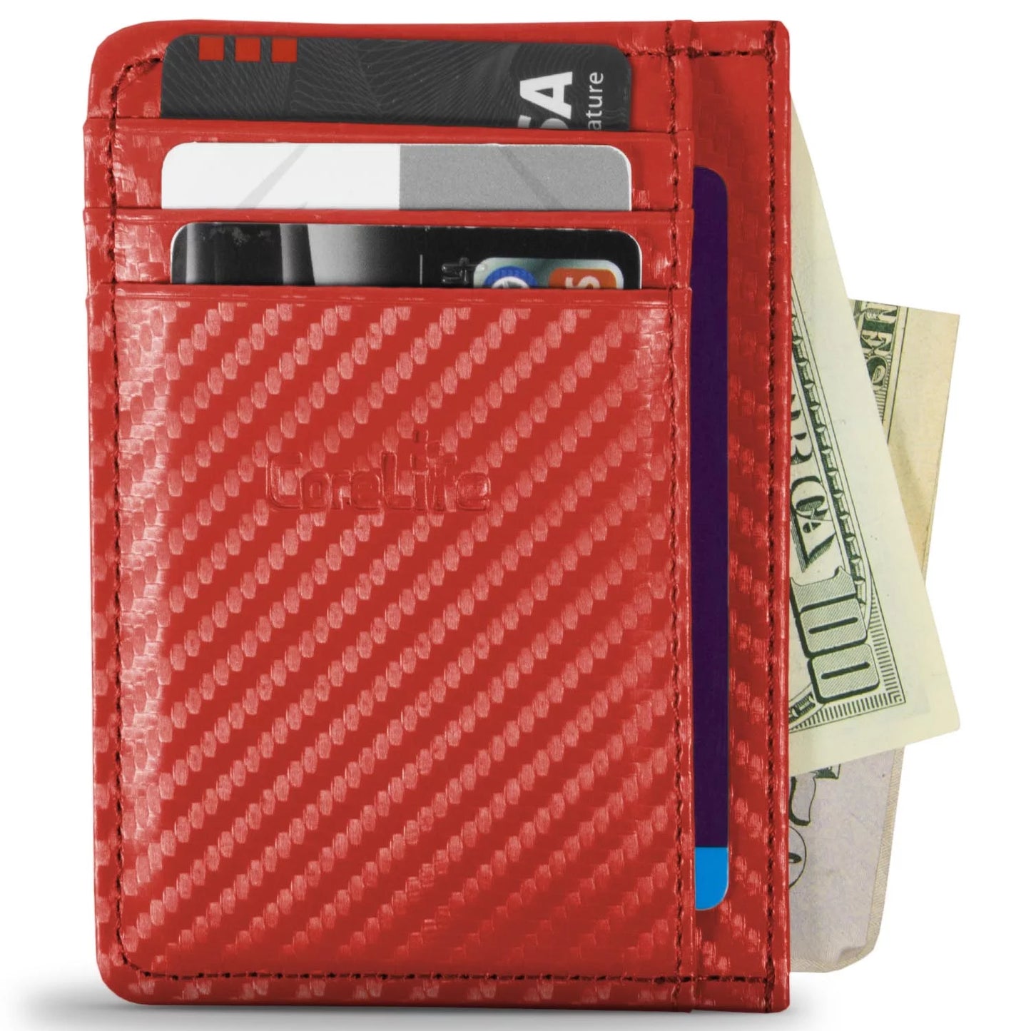 Slim RFID Blocking Wallet – Vegan Leather Credit Card Holder for Men, Red