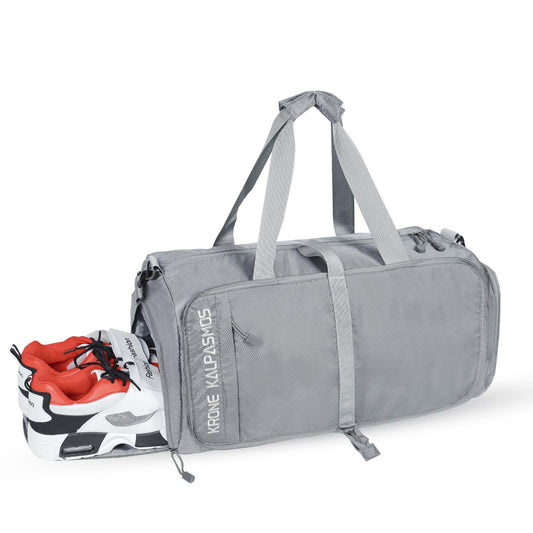 Small Gym Bag for Men – Packable Waterproof Sports Duffel with Shoe & Wet Pocket (Grey)