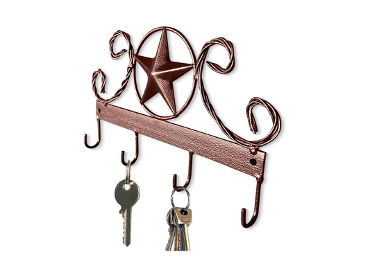 Maison Bermèt Brown Texas Country Western Key Holder – Rustic Star Key Rack with Multiple Hooks