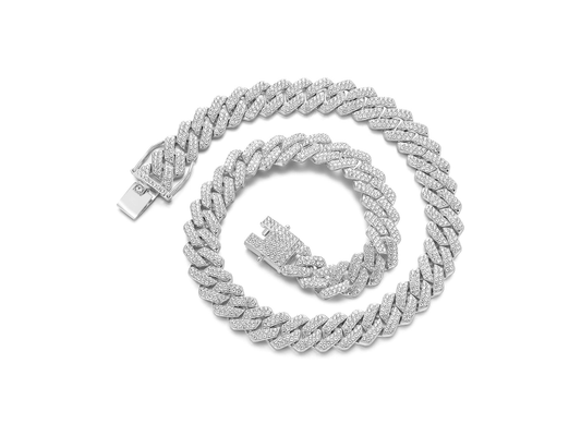 Maison Bermèt Junvirtuous Cuban Link Chain Necklace – Iced Out Miami Cuban for Men, Silver/Gold Hip Hop Jewelry