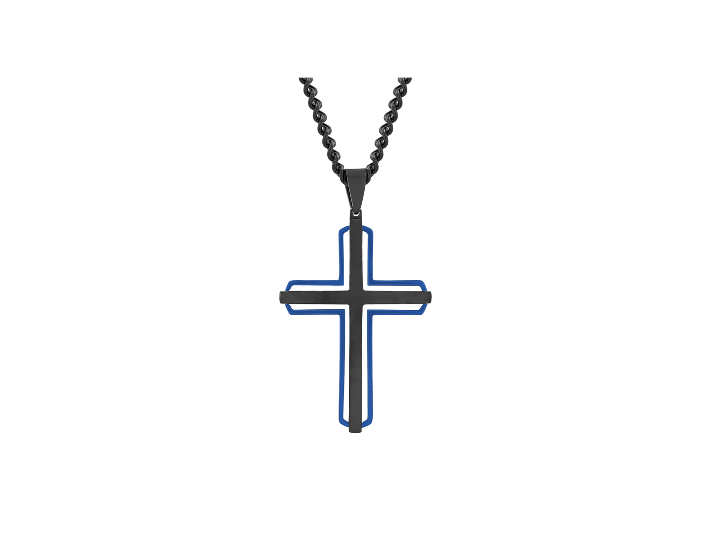 Maison Bermèt Men's Stainless Steel Black & Blue Cross Pendant Necklace