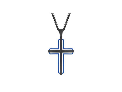 Maison Bermèt Men's Stainless Steel Black & Blue Cross Pendant Necklace