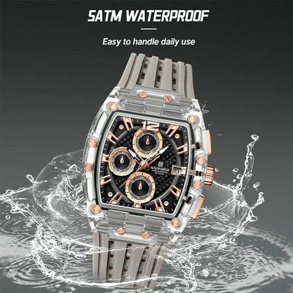 New Men's Quartz Sports Watch – Multifunction Chronograph, 5ATM Waterproof Silicone Band, Casual Fashion Wristwatch