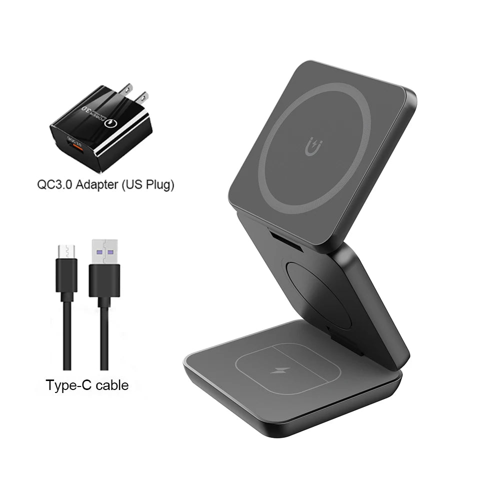 Wireless Charger 3 in 1 Foldable Magnetic Wireless Charging Station for Iphone 15 14 13 12 Pro Max Apple Watch 8 9 Charger