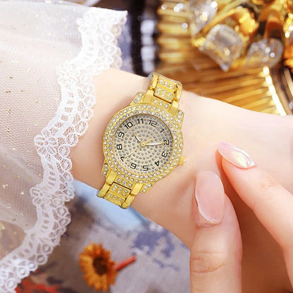 Luxury Women's Gold Watch – Fashionable Quartz Diamond Wristwatch, Elegant Bracelet Watch Set for Ladies