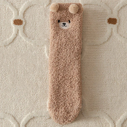 Women Winter Warm Fluffy Socks Home Floor Sleep Kawaii 3D Bear Cute Animal Thick Fleece Fuzzy Sock Japanese Fashion Korean Style