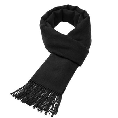 Winter Wool Scarf – Soft Cashmere Shawl with Long Tassels, Warm Solid Color Scarf for Men