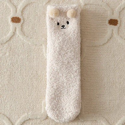 Women Winter Warm Fluffy Socks Home Floor Sleep Kawaii 3D Bear Cute Animal Thick Fleece Fuzzy Sock Japanese Fashion Korean Style