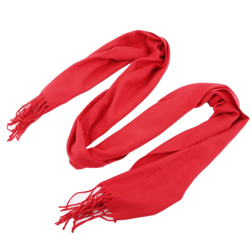 Winter Wool Scarf – Soft Cashmere Shawl with Long Tassels, Warm Solid Color Scarf for Men