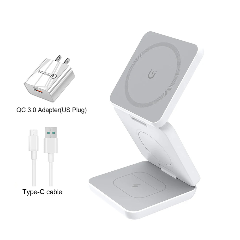 Wireless Charger 3 in 1 Foldable Magnetic Wireless Charging Station for Iphone 15 14 13 12 Pro Max Apple Watch 8 9 Charger