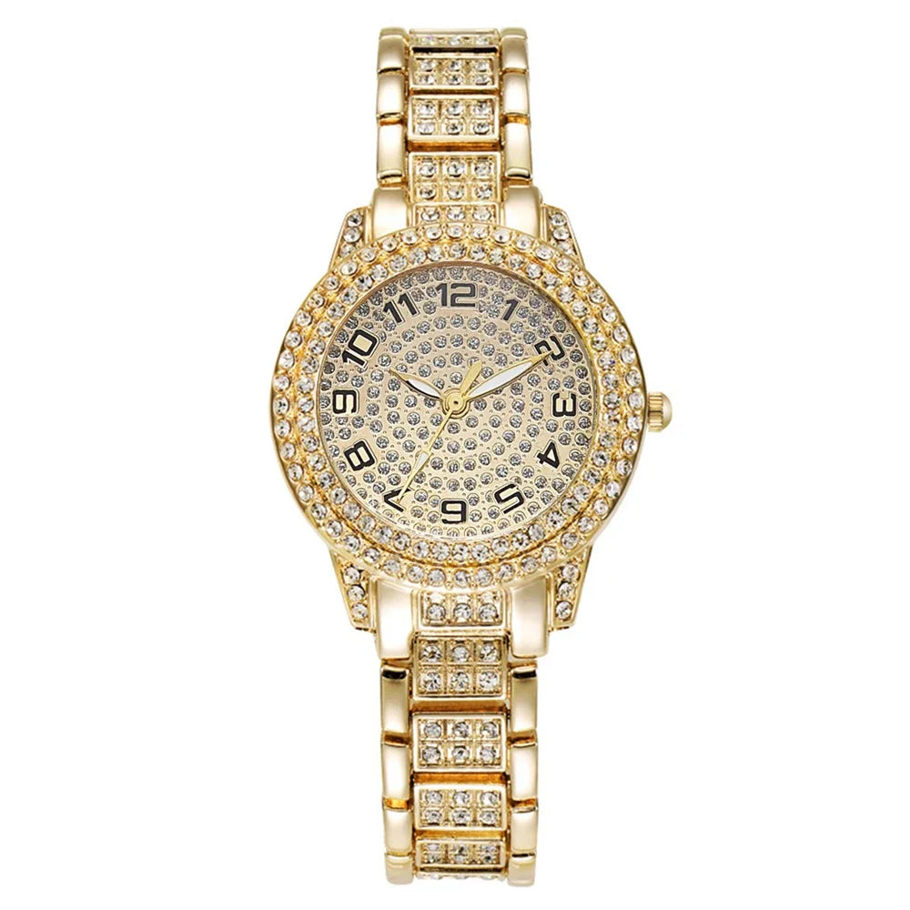 Luxury Women's Gold Watch – Fashionable Quartz Diamond Wristwatch, Elegant Bracelet Watch Set for Ladies