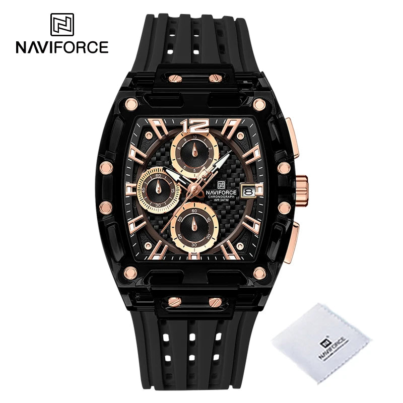 New Men's Quartz Sports Watch – Multifunction Chronograph, 5ATM Waterproof Silicone Band, Casual Fashion Wristwatch